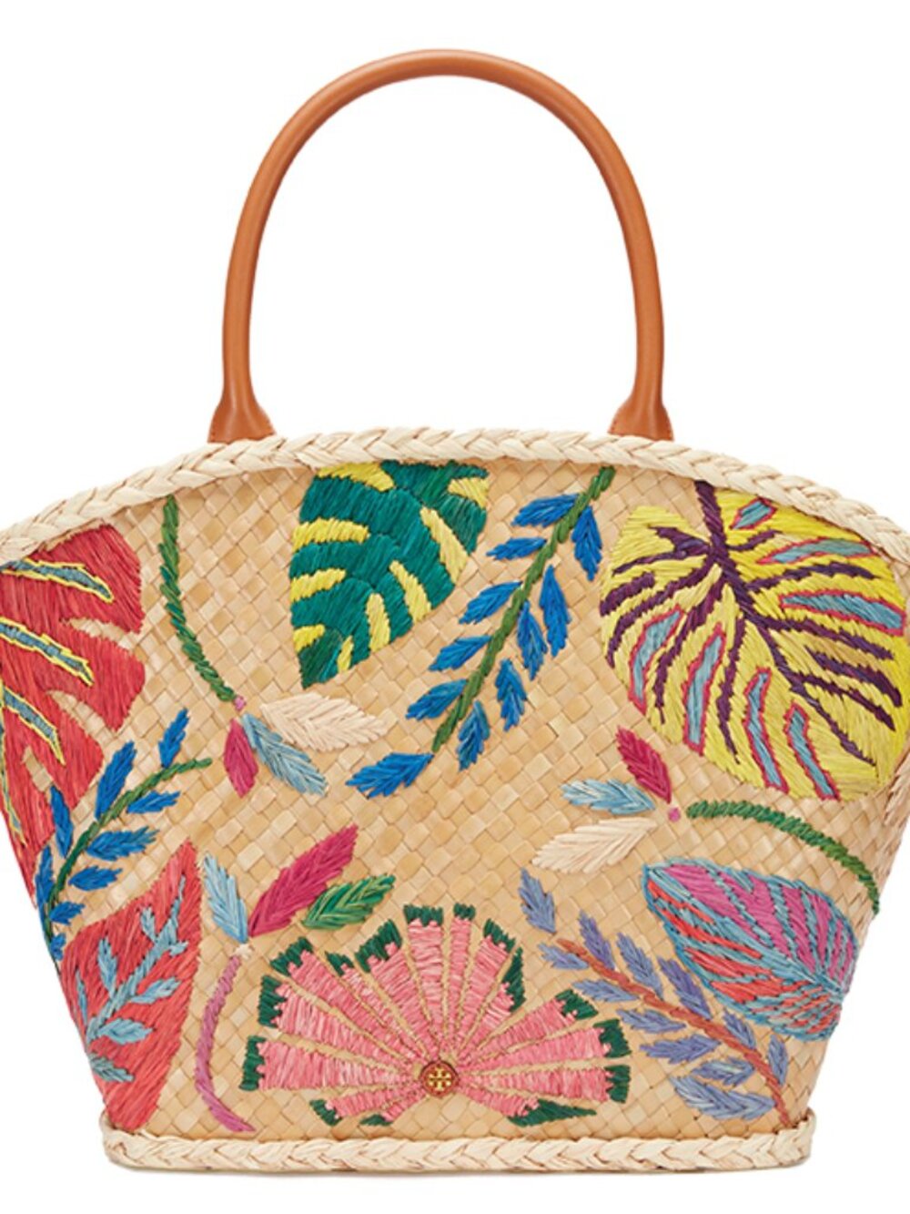 Tory Burch Straw Leaf-Applique Tote Bag